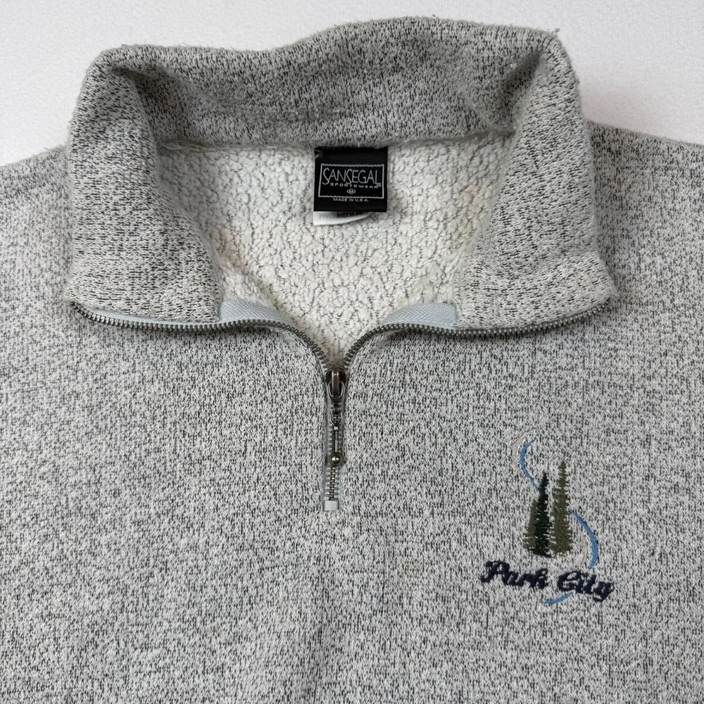 Sansegal Sportswear Park City 1/4 Zip Fleece Pullover Medium Gray Vintage USA